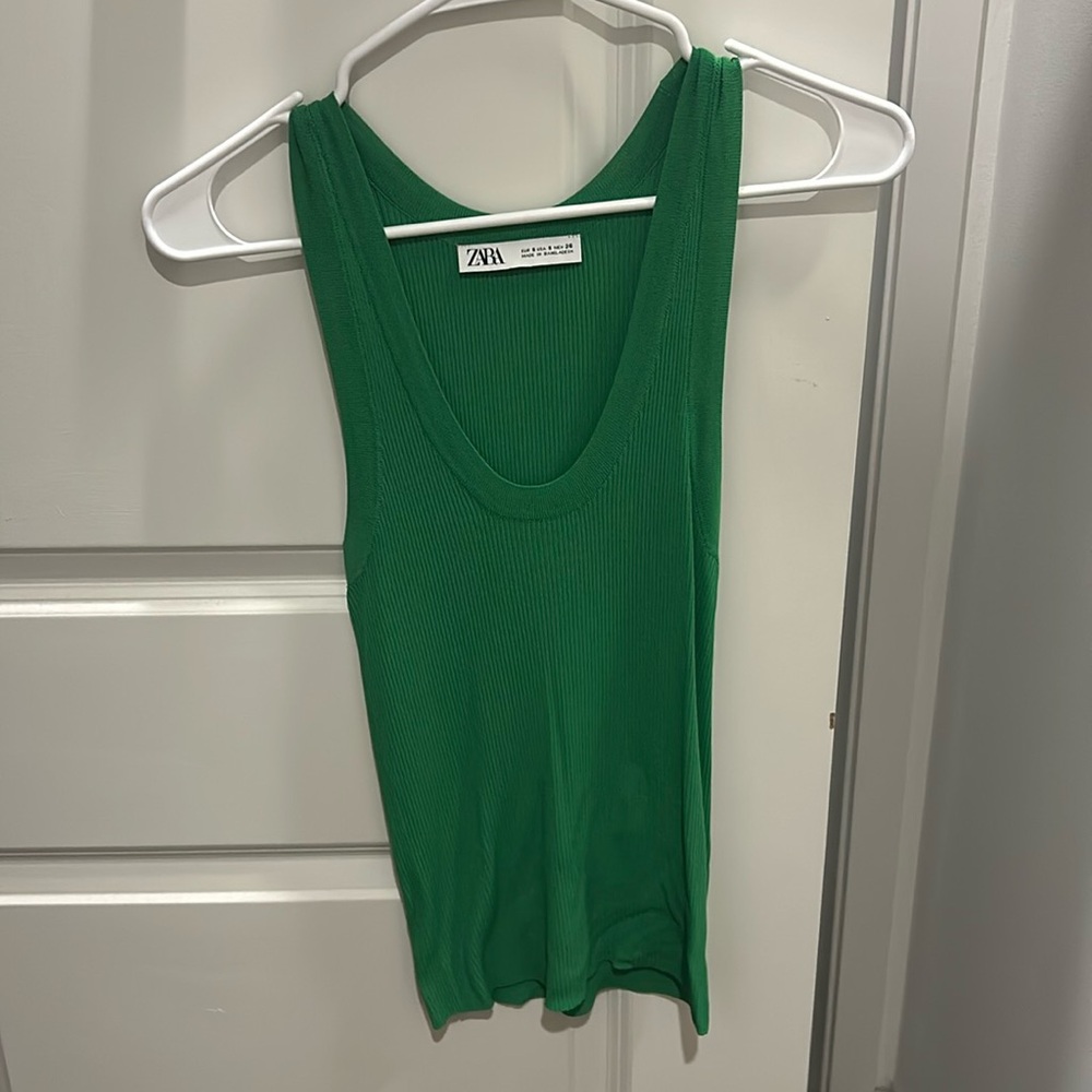 Zara Green Ribbed Tank Top Size Small